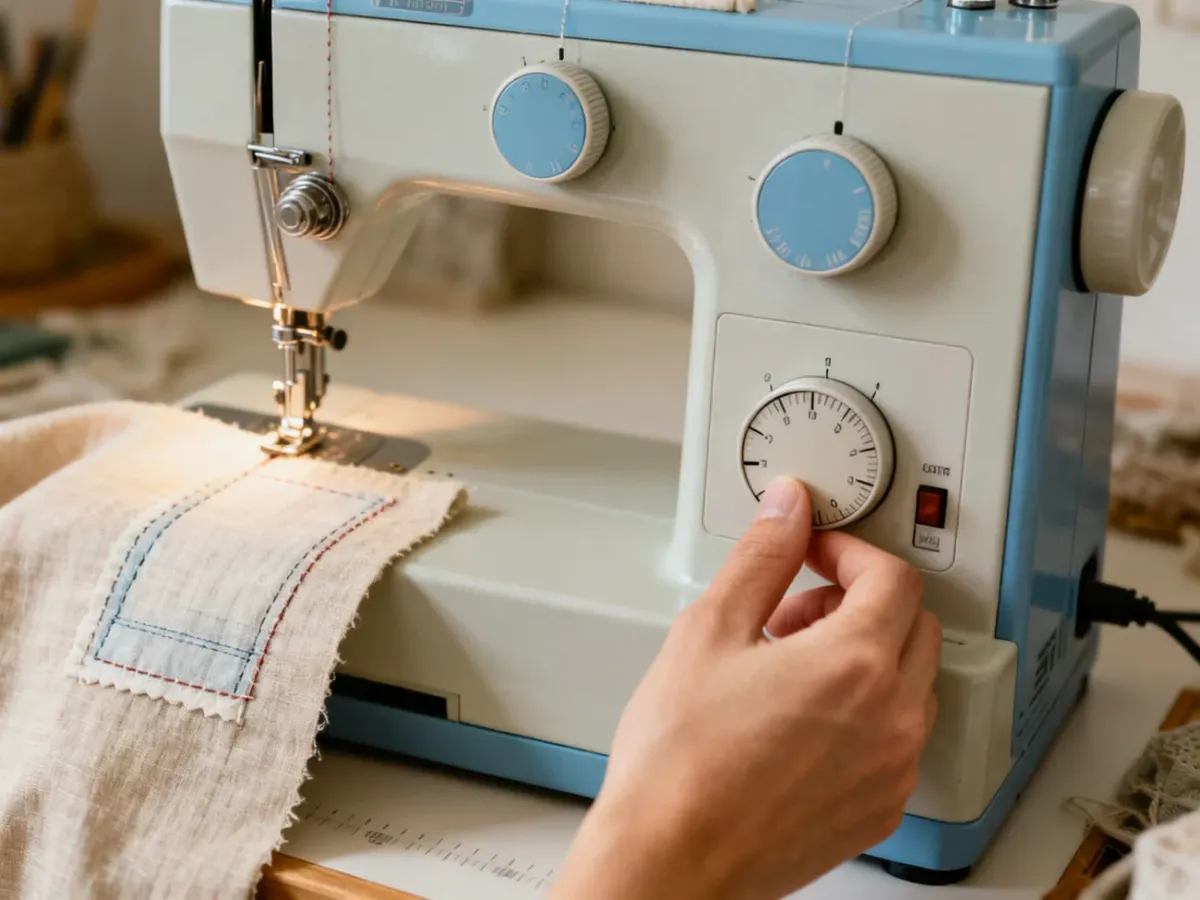 Regulacja długości ściegu pokrętłem w mechanicznej maszynie do szycia