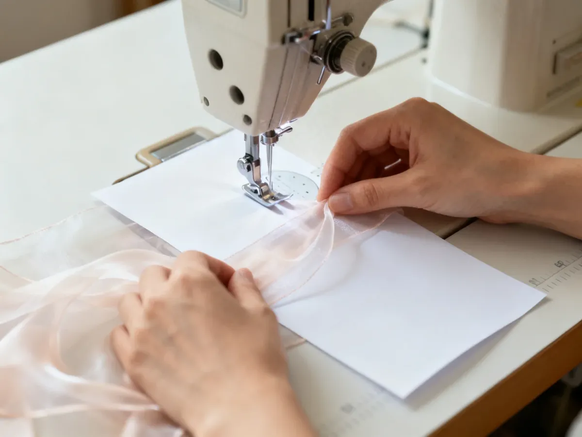 Szycie jedwabiu na papierze stabilizującym materiał