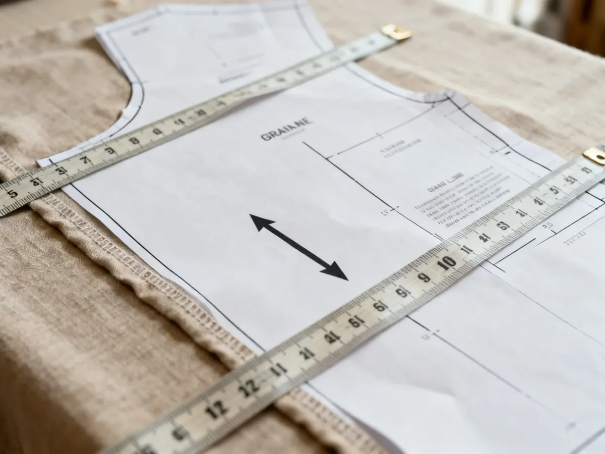 Kontrola ułożenia nitki prostej względem brzegu materiału