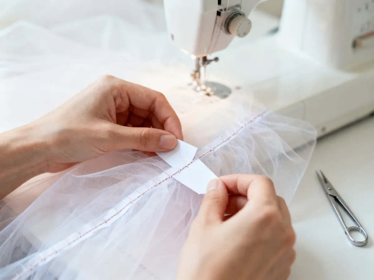 Delikatne usuwanie papieru ze szwu wykonanego na tiulu