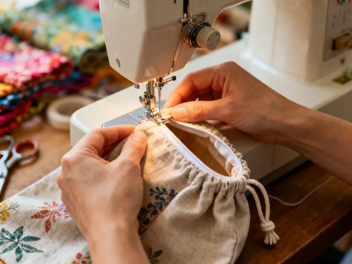 Szycie tunelu na sznurek w worku na buty