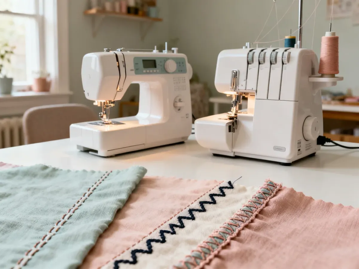 Sewing machine and overlock compared in a home sewing studio