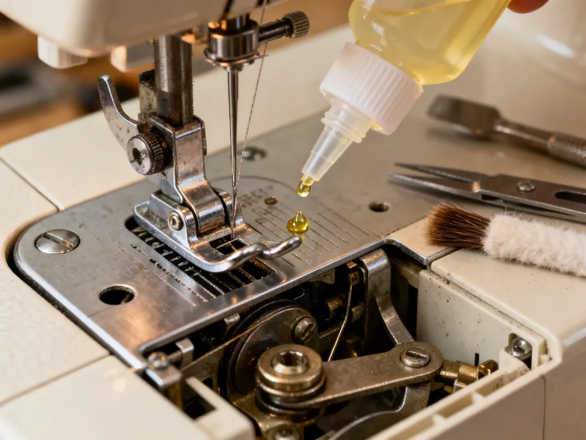 Oiling the metal hook race inside a sewing machine