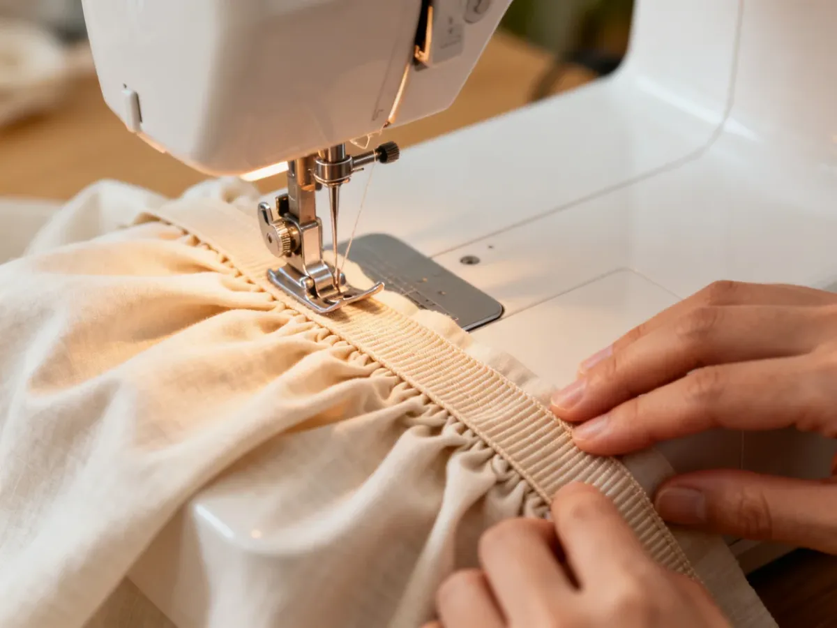 Bezpośrednie wszywanie rozciągniętej gumy do materiału